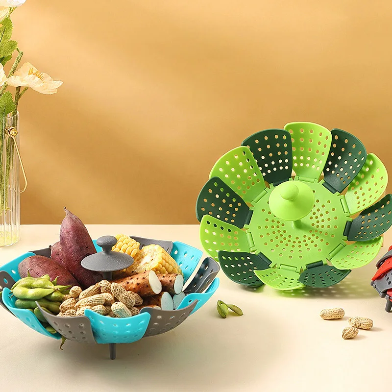 Silicone Steamer Basket - Opvouwbare voedselstomer Groente- en fruitvoedselmand Stoomrek
