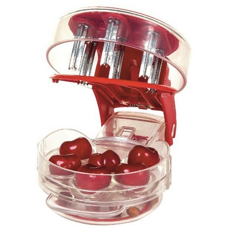 Kitchen Gadgets Novelty - 6-gaats kersenontpitter met opvangbak, keukenhulpmiddel, grappige